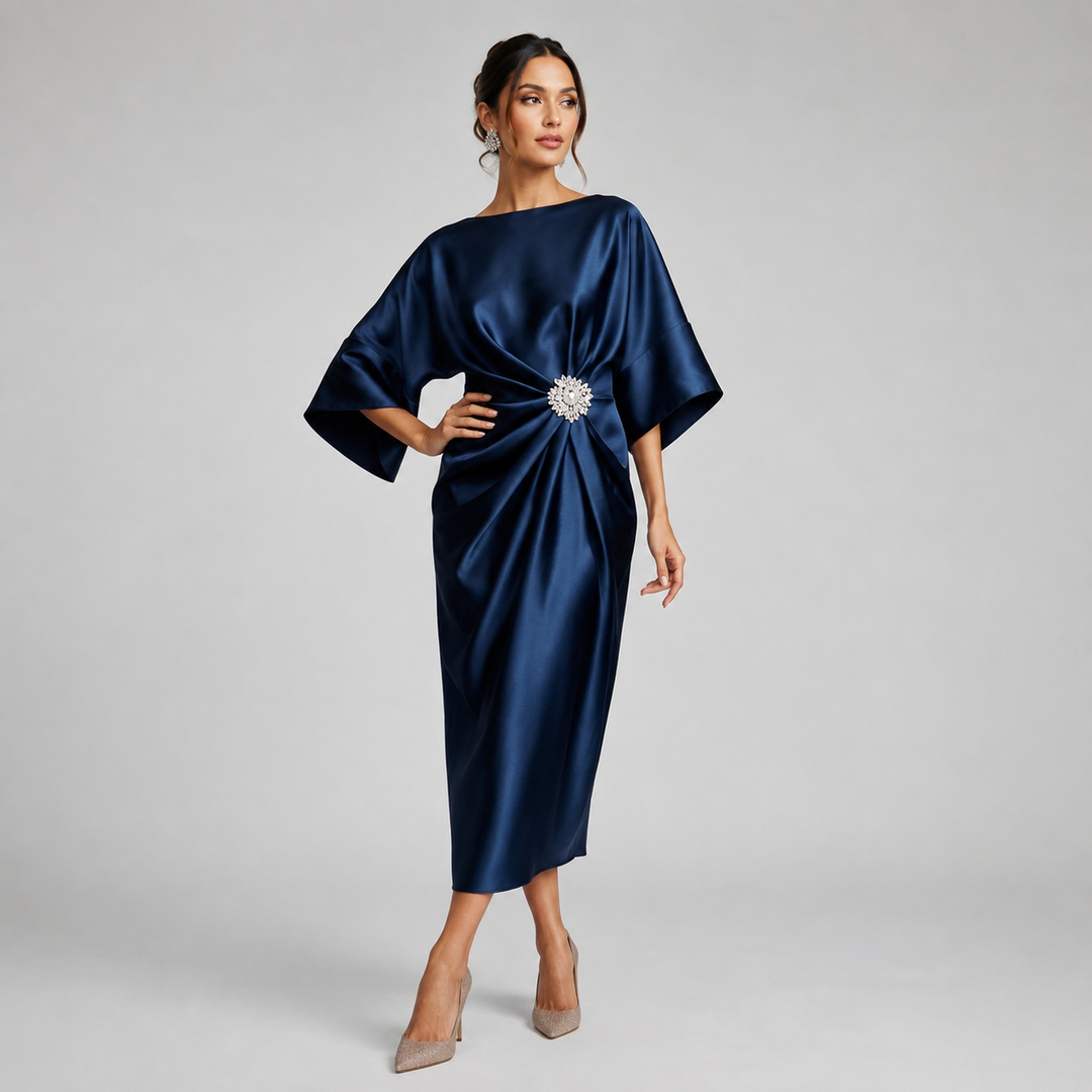 Marguerite batwing sleeve satin midi dress