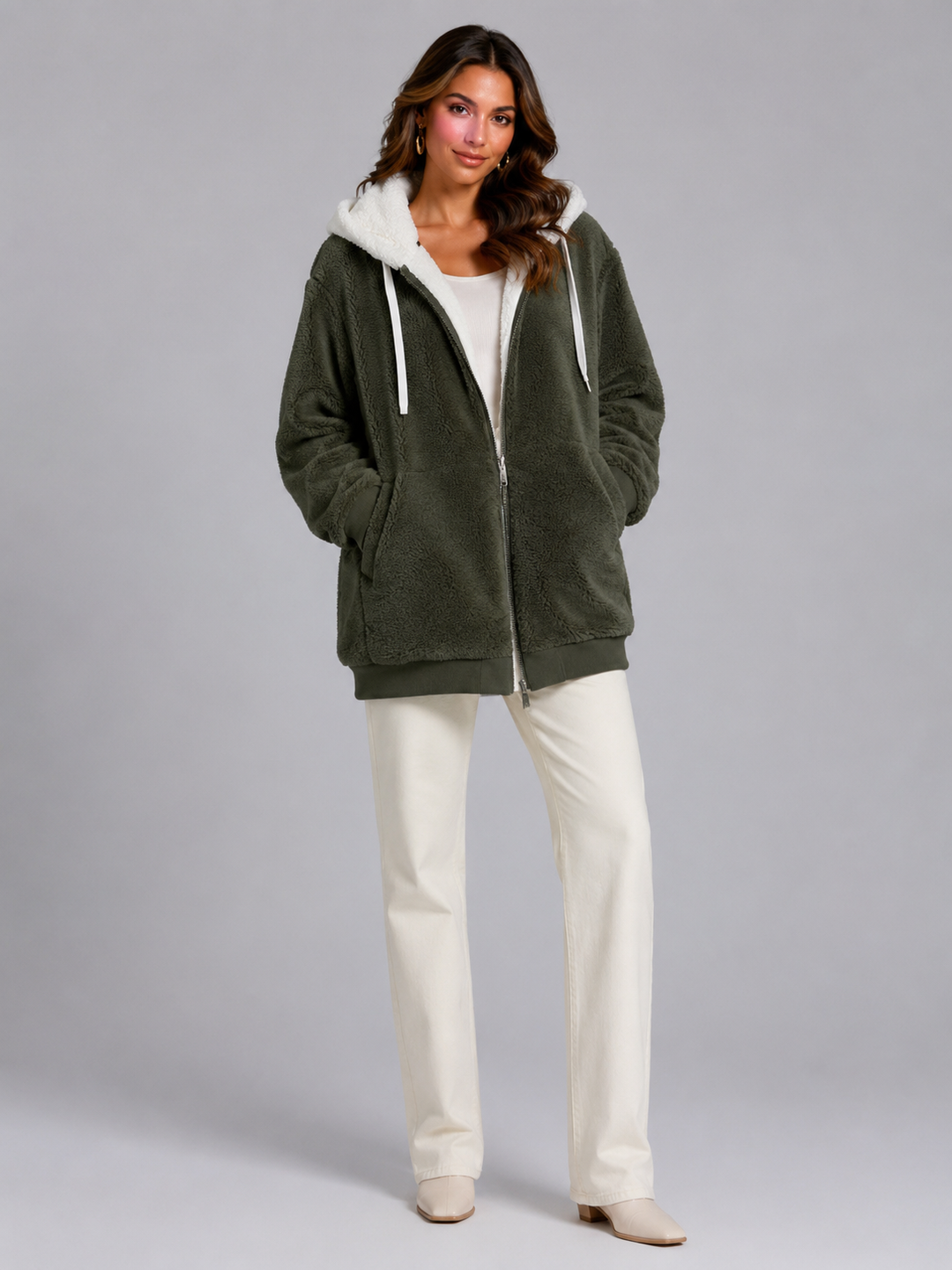 Molly contrast hood sherpa zip up jacket – image 11