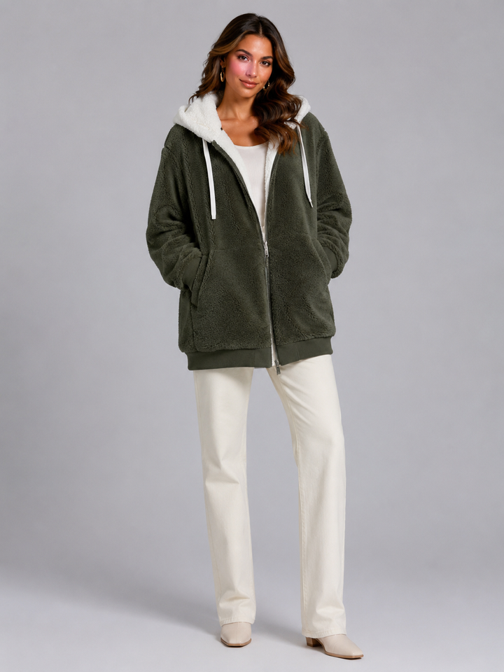Molly contrast hood sherpa zip up jacket – image 11