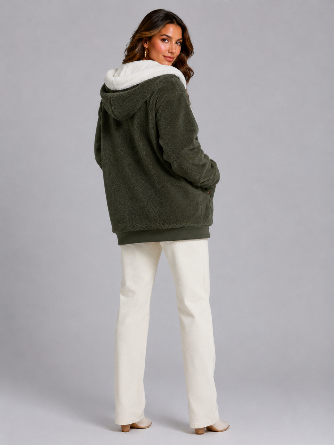 Molly contrast hood sherpa zip up jacket – image 12