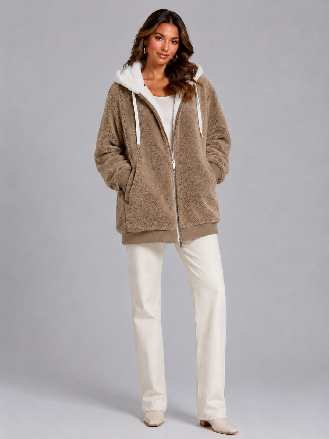 Molly contrast hood sherpa zip up jacket – image 16