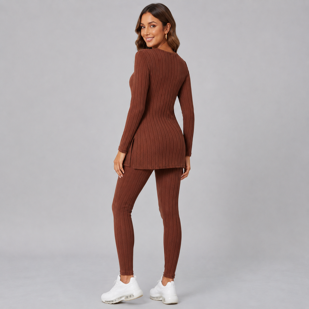 Emmeline V neck knit and split hem wide leg pants set – image 2