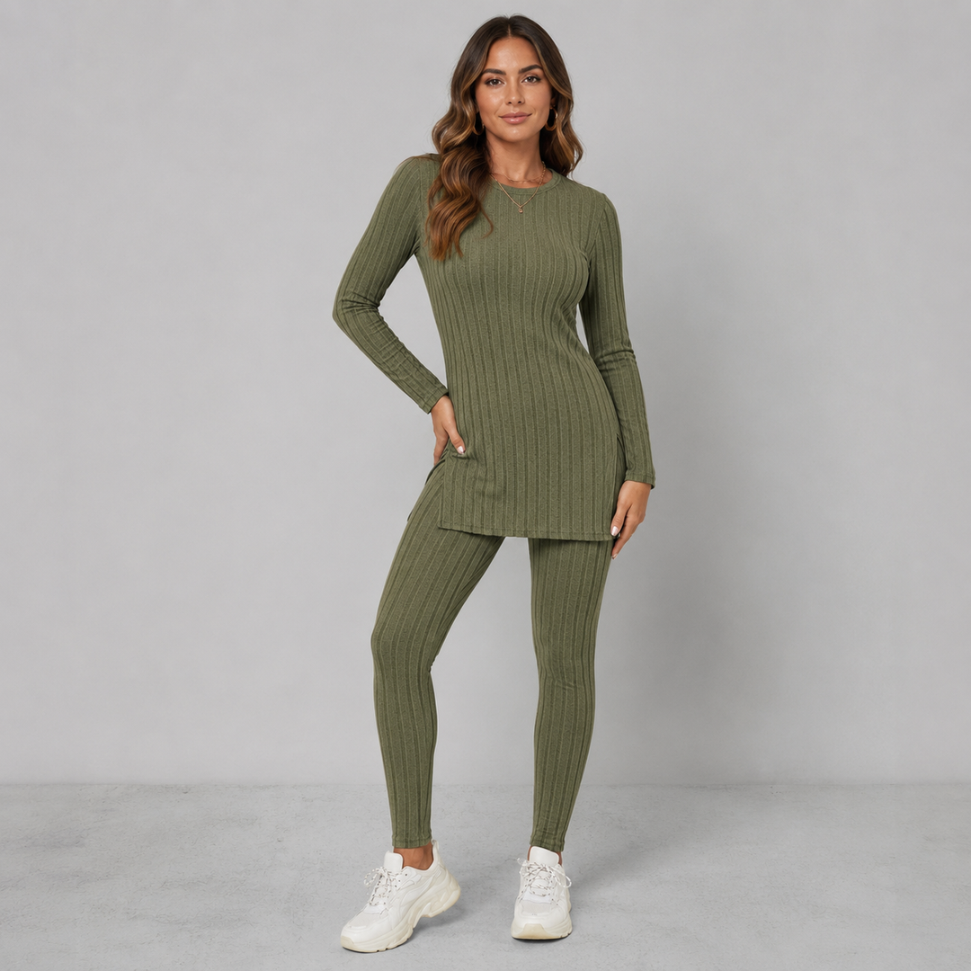 Emmeline V neck knit and split hem wide leg pants set – image 8
