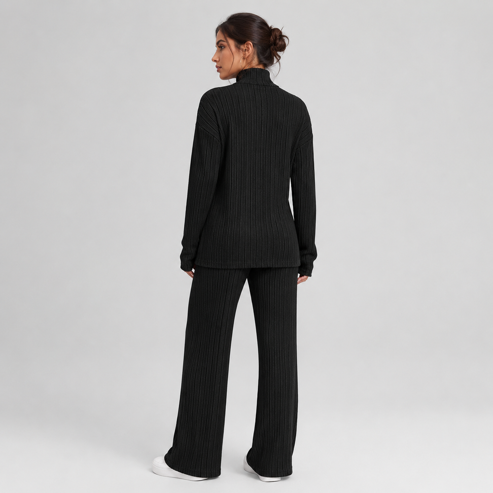 Rafaela cable knit turtleneck and wide leg pants set – image 2