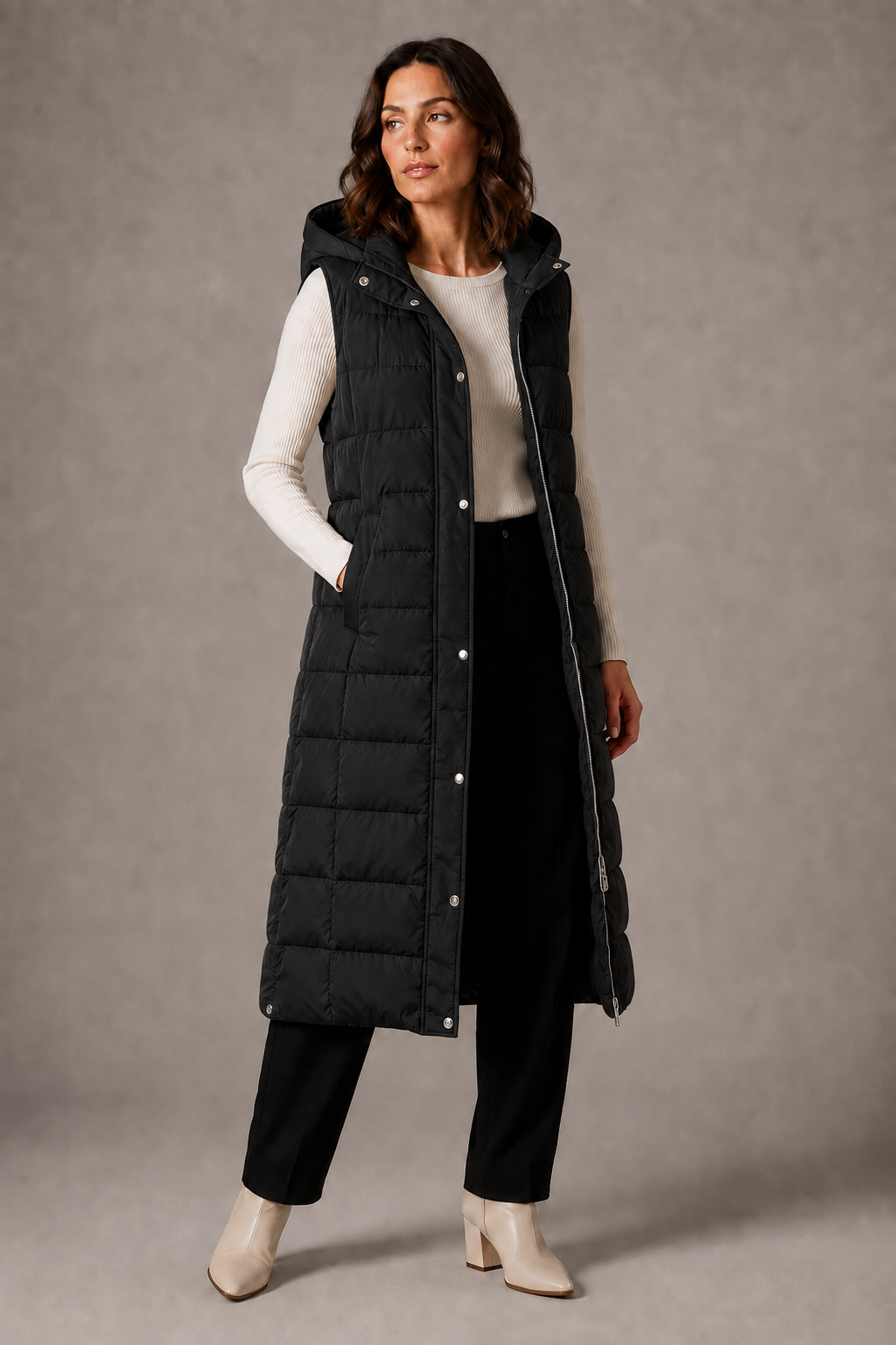 Skyler hooded quilted longline vest – image 4