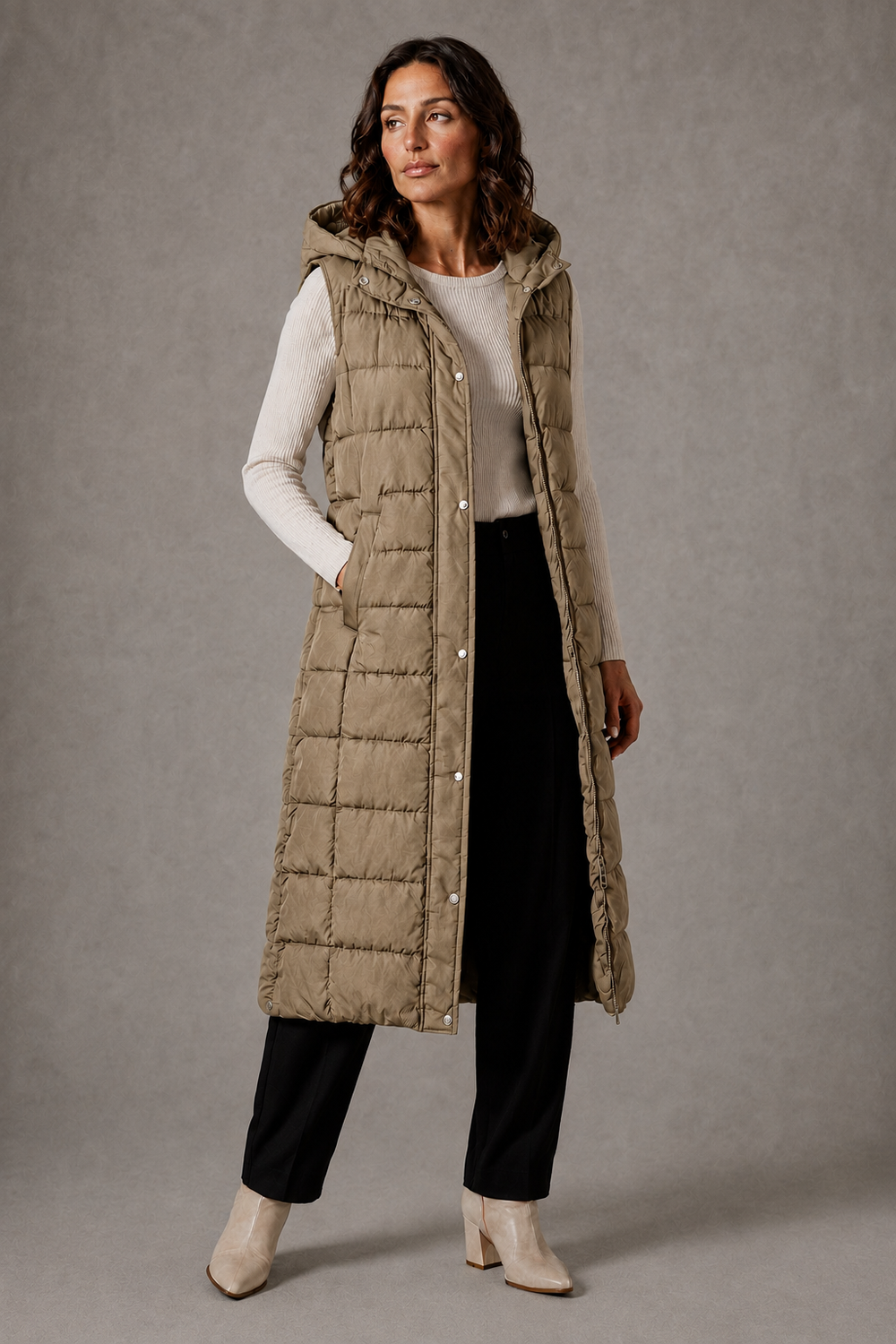 Skyler hooded quilted longline vest – image 2