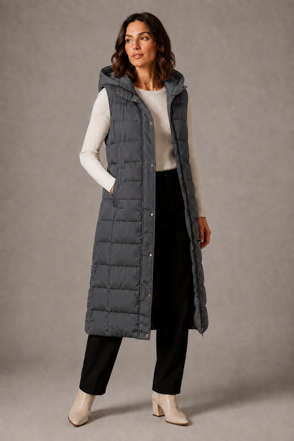 Skyler hooded quilted longline vest – image 8