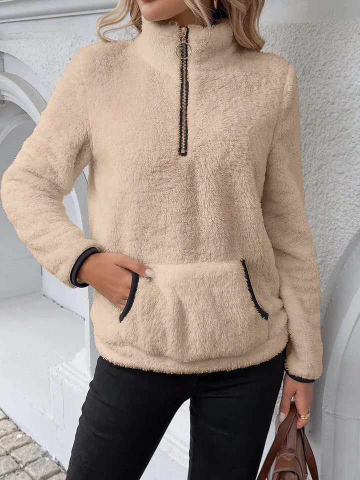 Nola half zip fleece sweater with contrast trim – image 10