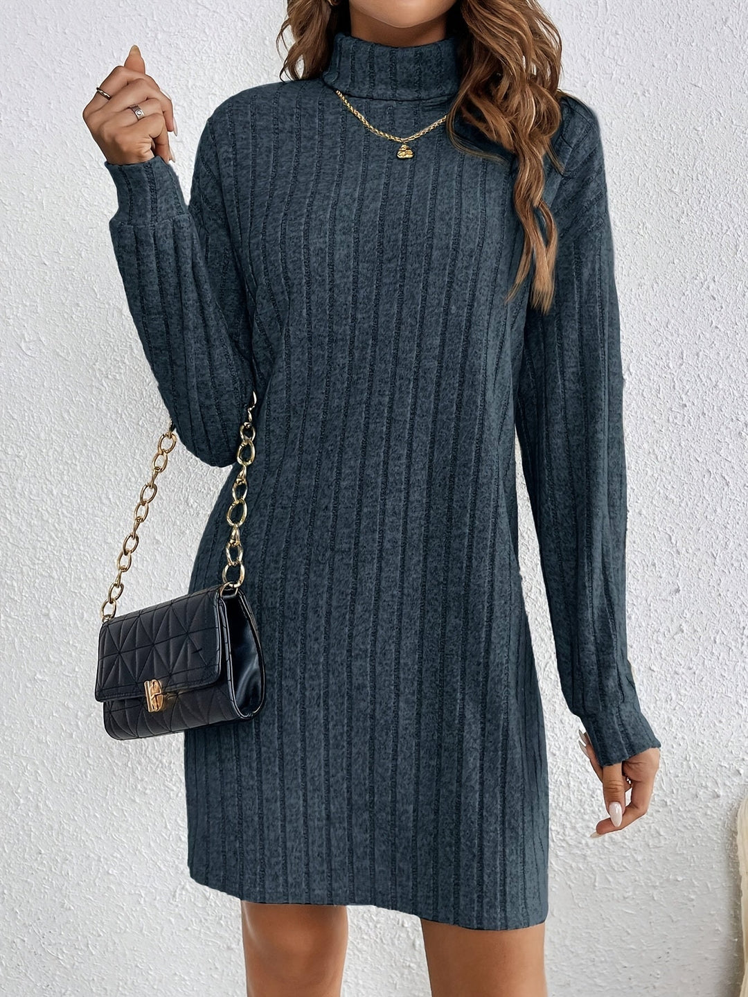 Bailey ribbed knit turtleneck mini dress – image 10