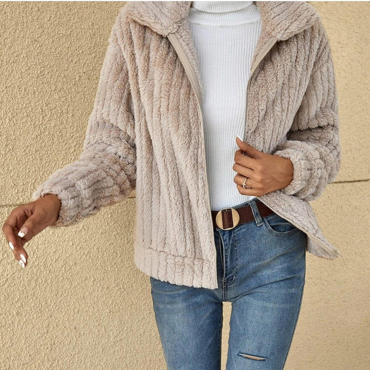 Daisy ribbed teddy fleece jacket with wide collar – image 2