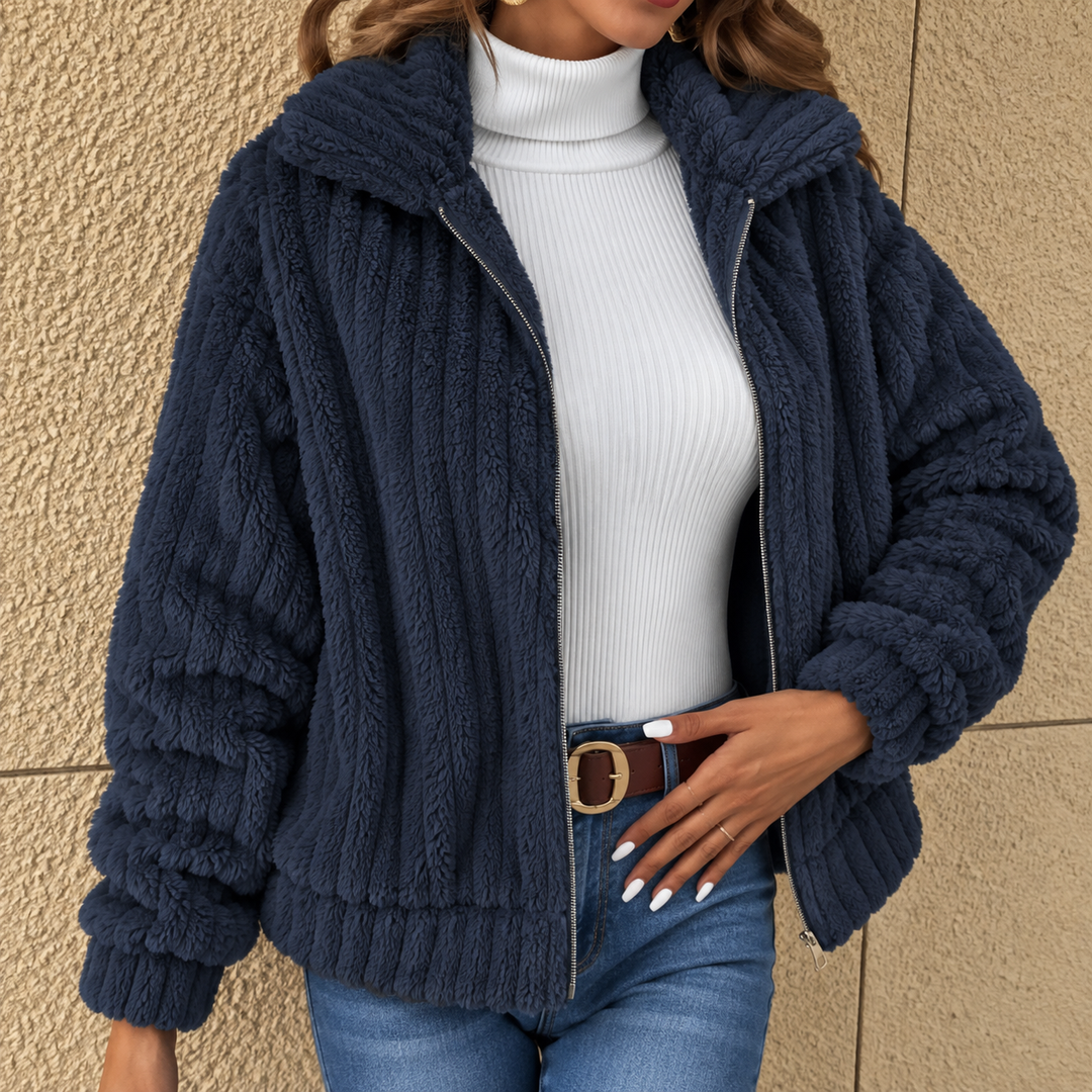 Daisy ribbed teddy fleece jacket with wide collar – image 6
