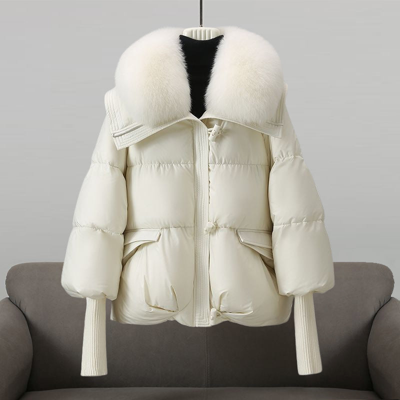 Serenity faux fur collar cropped puffer bomber jacket – image 3