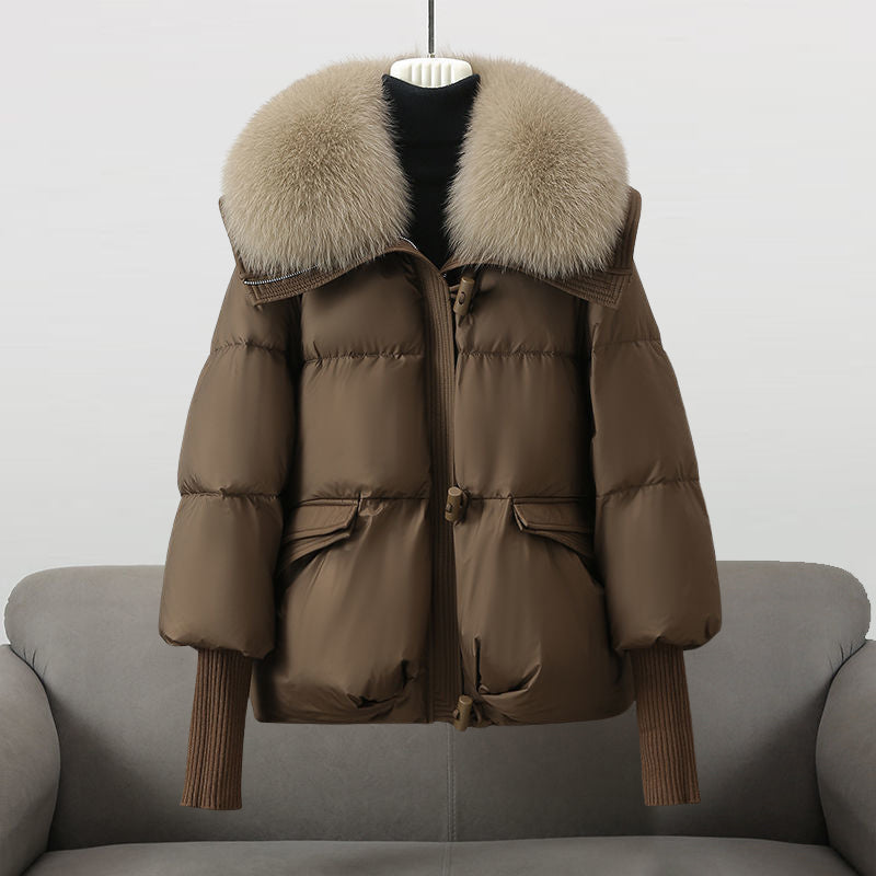 Serenity faux fur collar cropped puffer bomber jacket – image 4