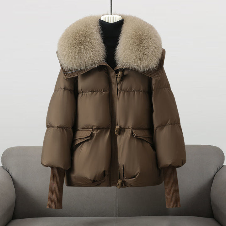 Serenity faux fur collar cropped puffer bomber jacket – image 4