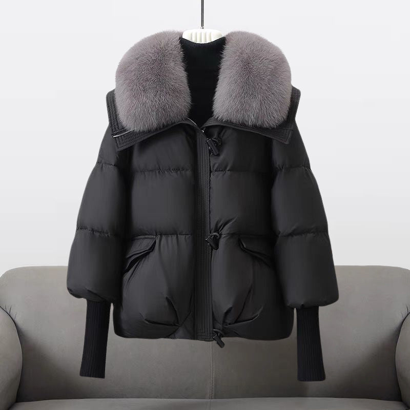Serenity faux fur collar cropped puffer bomber jacket