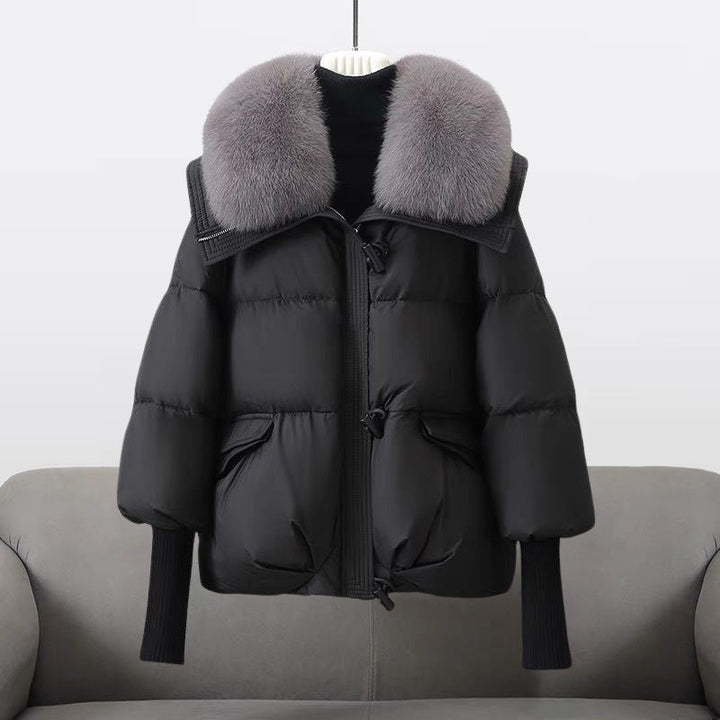 Serenity faux fur collar cropped puffer bomber jacket