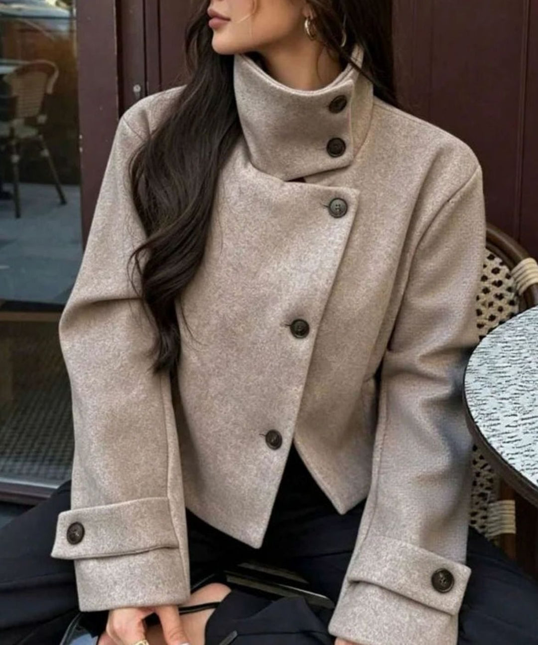 Elise cropped wool coat with asymmetric button front – image 5