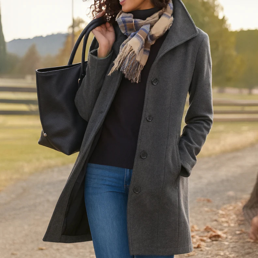 Tatum high collar mid length wool coat – image 4
