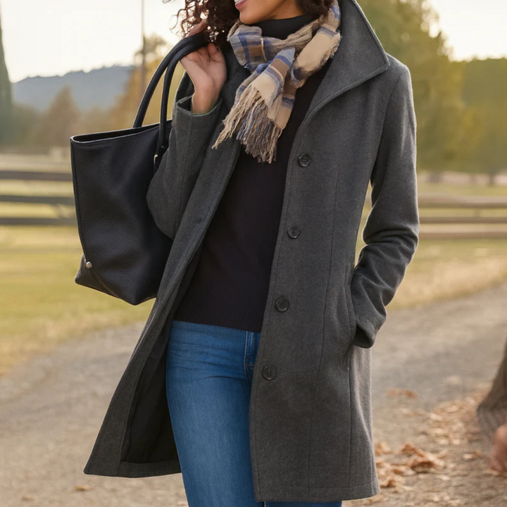 Tatum high collar mid length wool coat – image 4