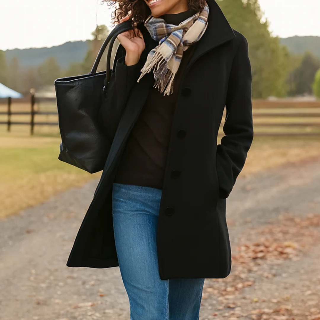 Tatum high collar mid length wool coat – image 5