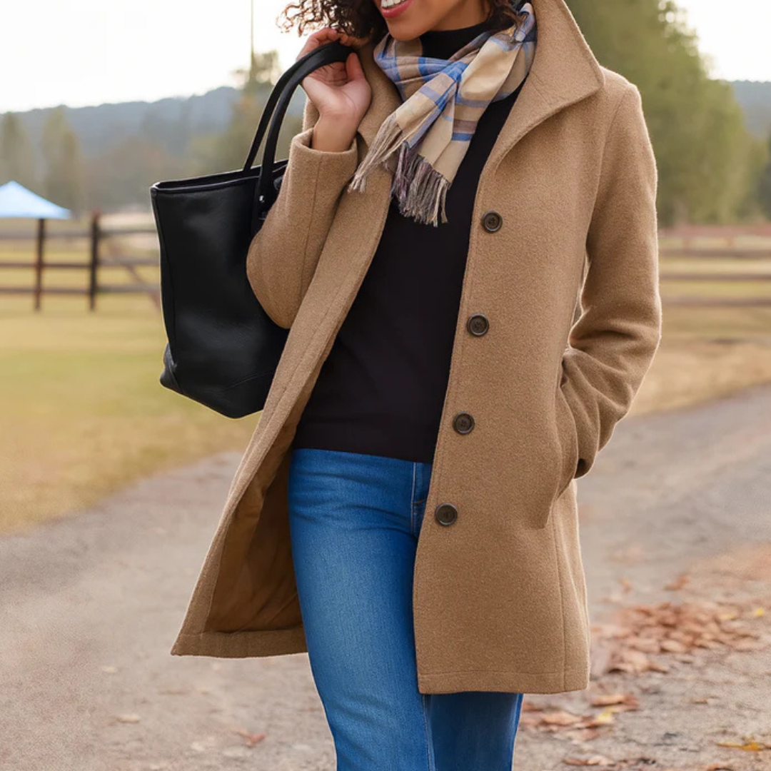 Tatum high collar mid length wool coat
