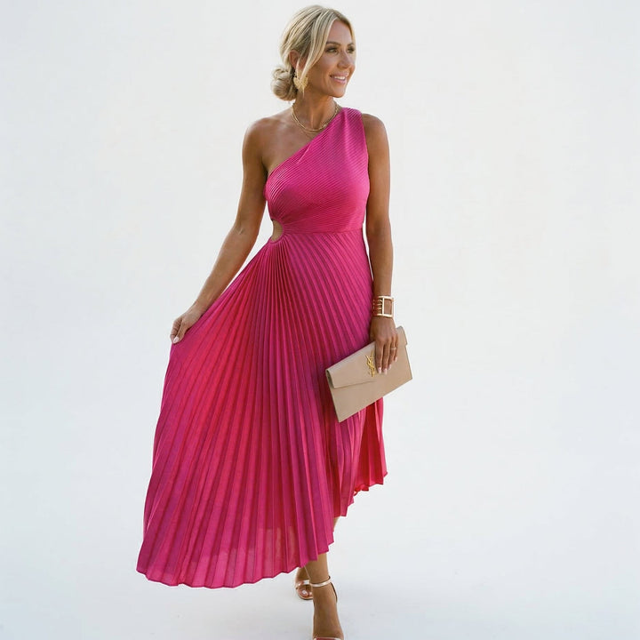 Carmen one shoulder pleated maxi dress
