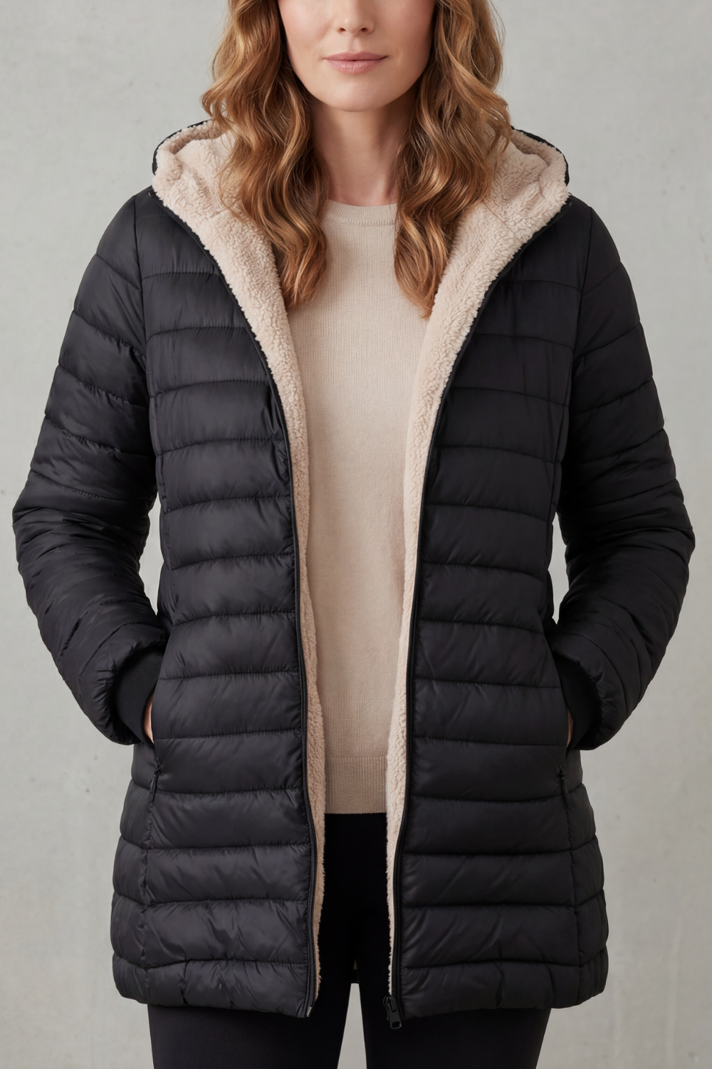 Tiffany sherpa lined hooded puffer jacket