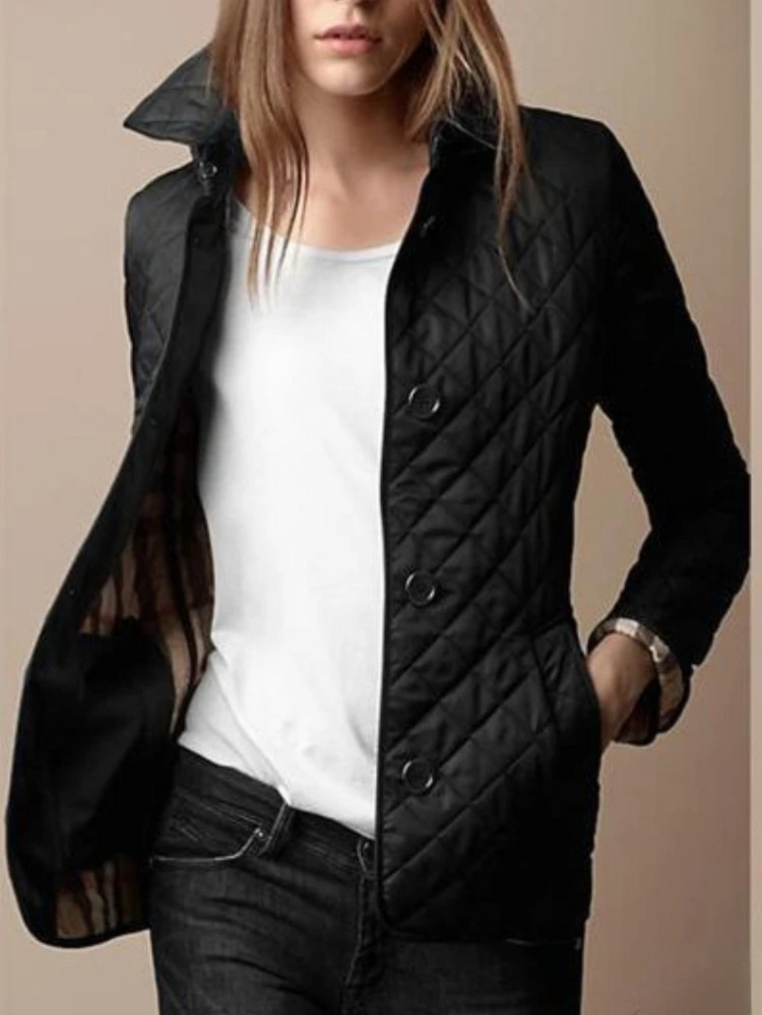 Allison fitted diamond quilted jacket with belted back