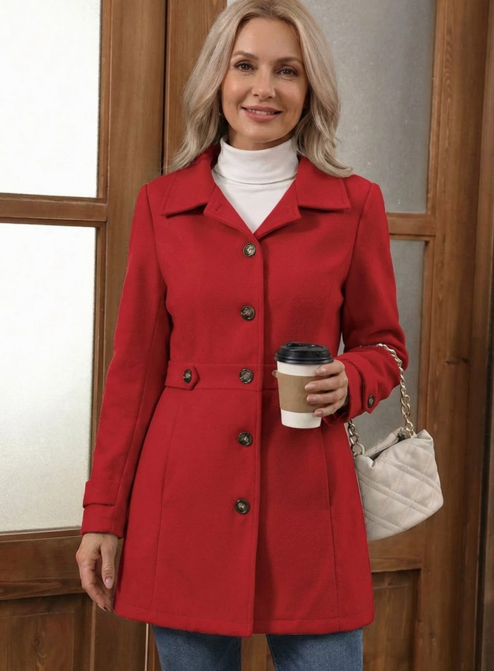 Audrey fitted belted wool coat with wide collar – image 3