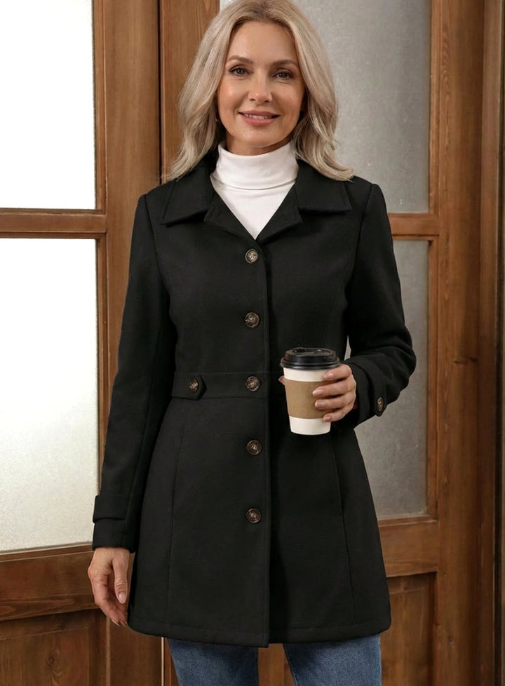 Audrey fitted belted wool coat with wide collar – image 5
