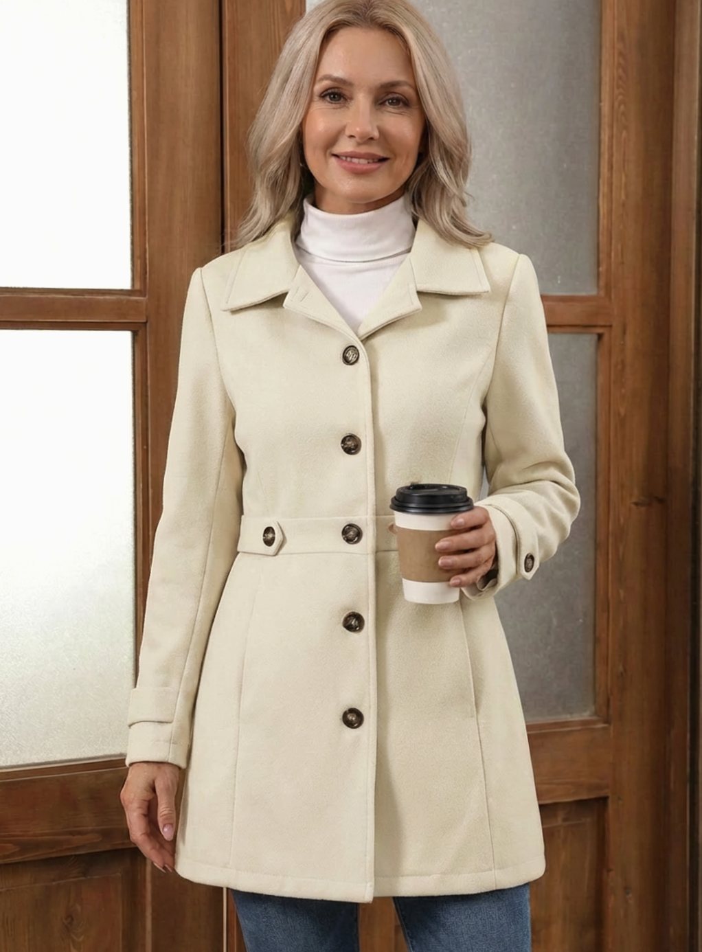 Audrey fitted belted wool coat with wide collar – image 7