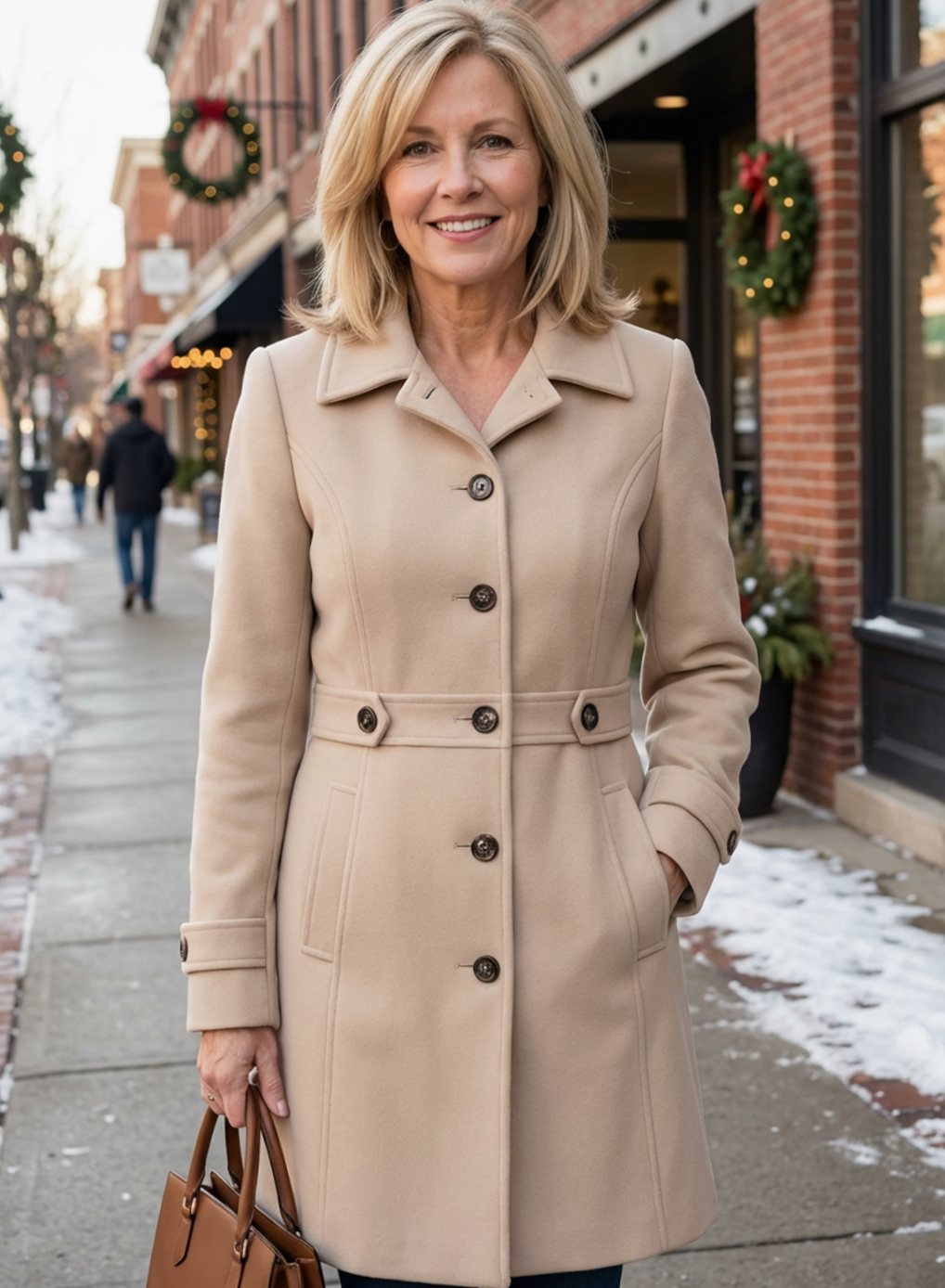 Audrey fitted belted wool coat with wide collar