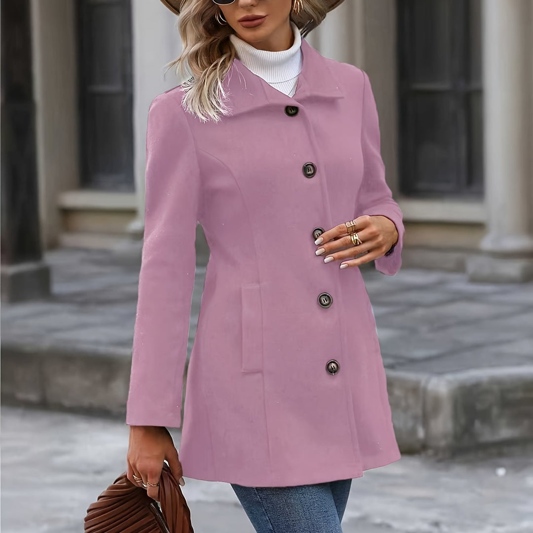 Stella fitted stand collar coat with flared hem – image 4