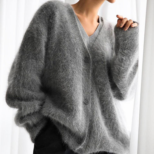 Marianne fluffy knit button cardigan – image 3