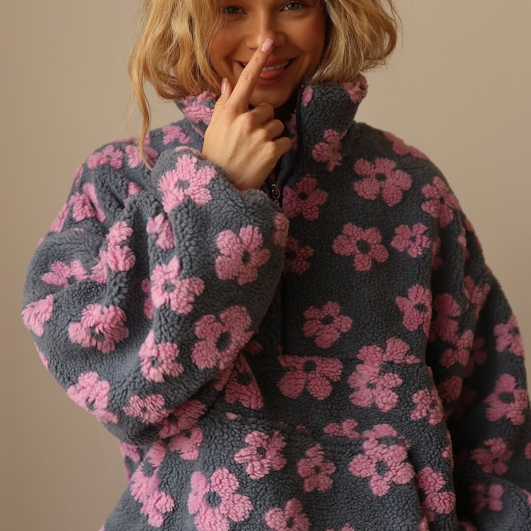 Rosalyn floral teddy fleece half zip jacket – image 4