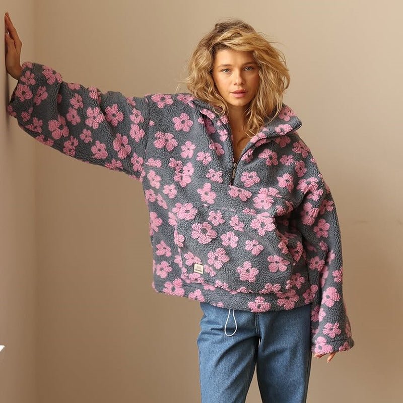 Rosalyn floral teddy fleece half zip jacket – image 5