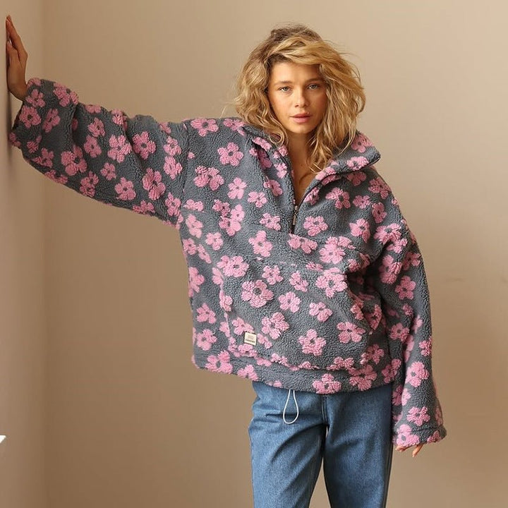 Rosalyn floral teddy fleece half zip jacket – image 5