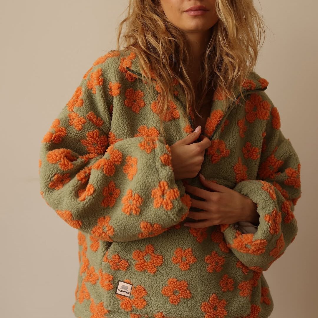 Rosalyn floral teddy fleece half zip jacket – image 6