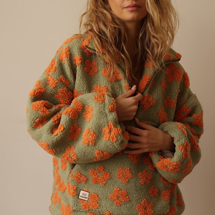 Rosalyn floral teddy fleece half zip jacket – image 6