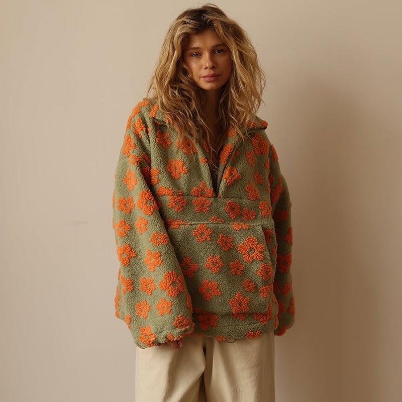 Rosalyn floral teddy fleece half zip jacket – image 7