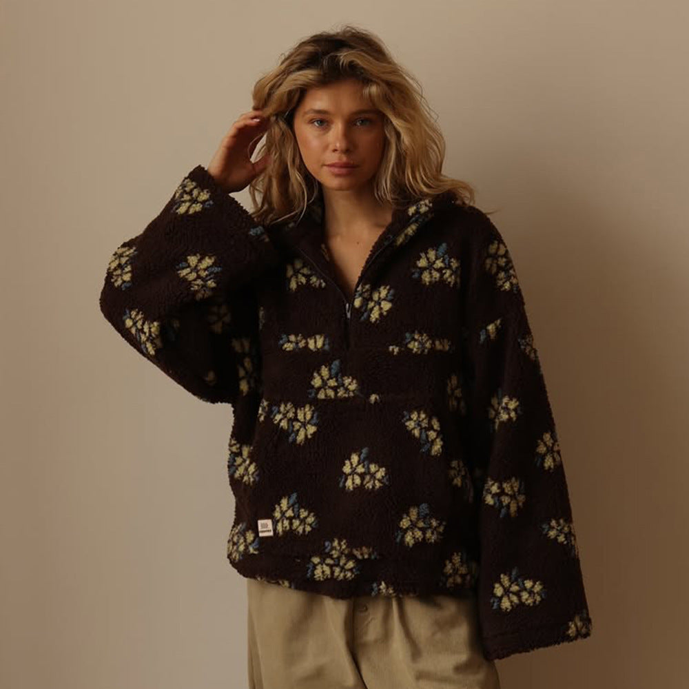 Rosalyn floral teddy fleece half zip jacket – image 9