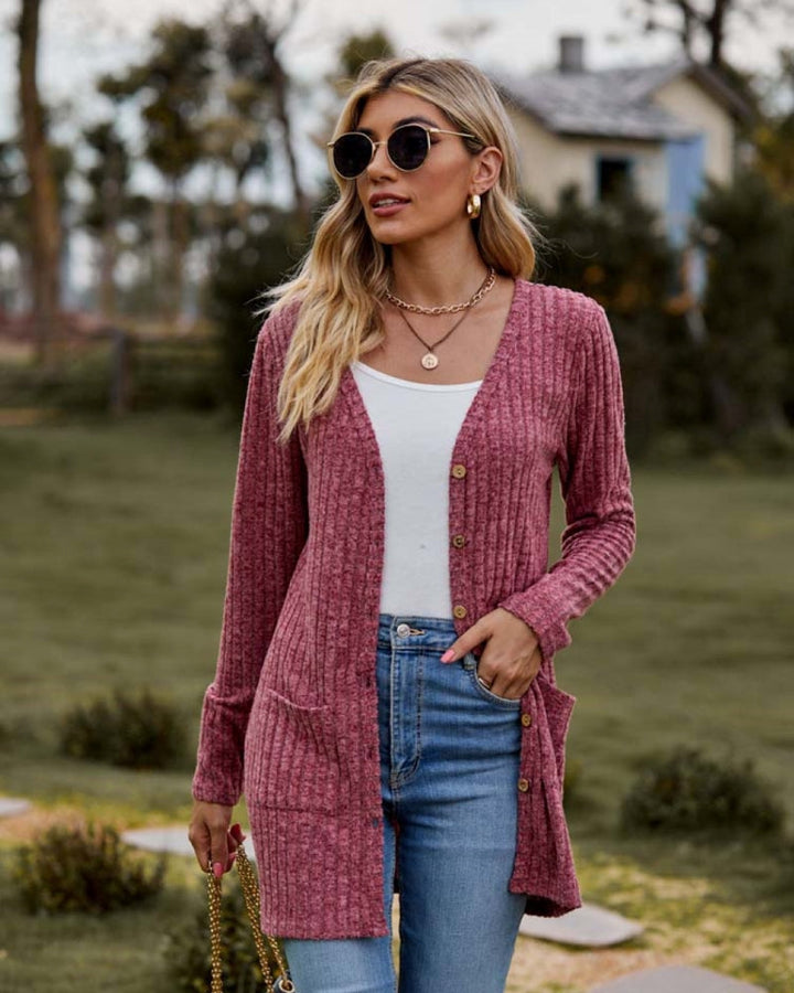 Rosamund ribbed v neck long cardigan – image 10
