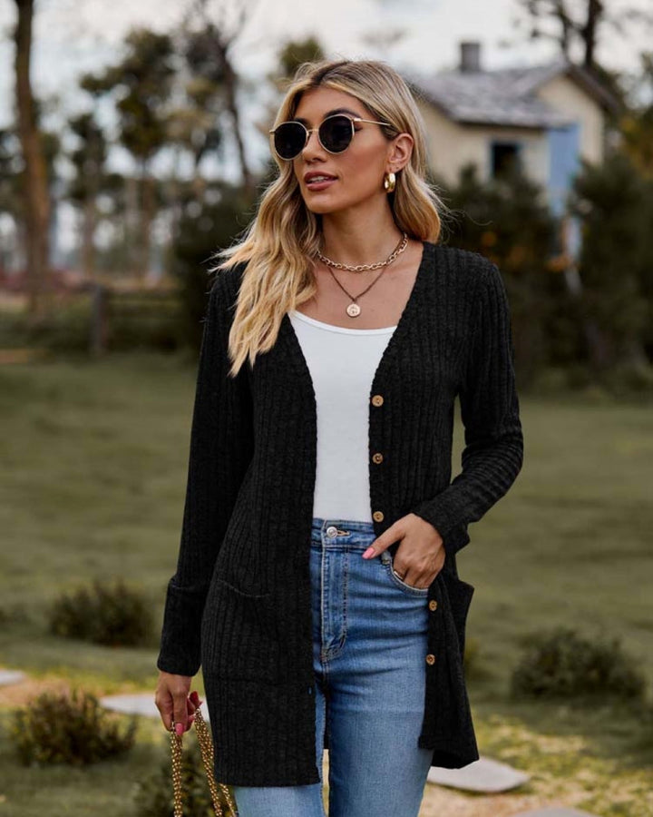 Rosamund ribbed v neck long cardigan – image 11