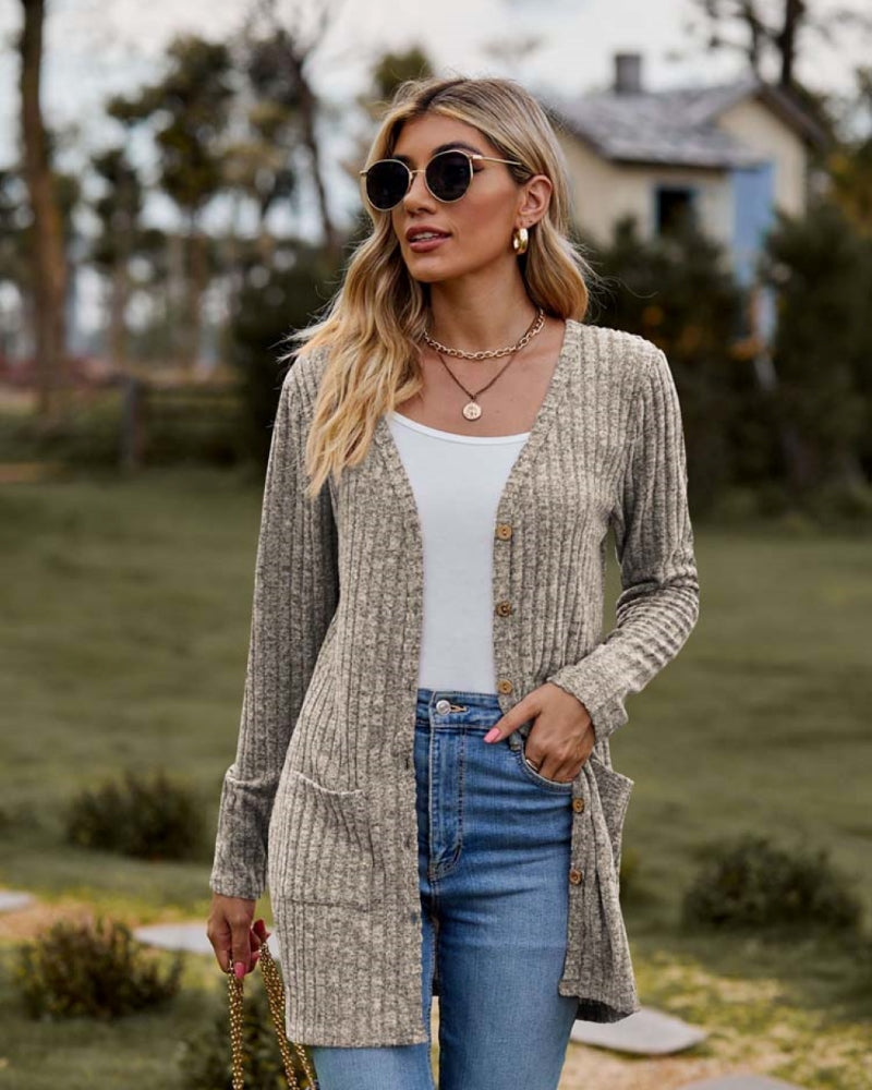 Rosamund ribbed v neck long cardigan – image 12