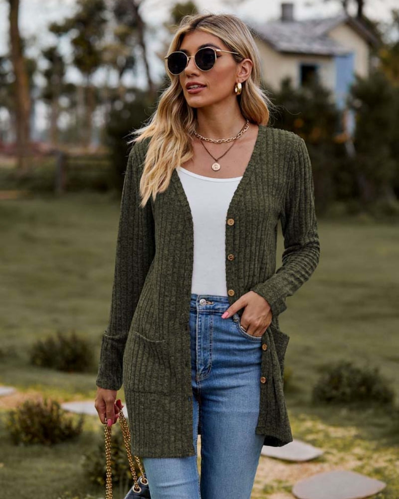 Rosamund ribbed v neck long cardigan – image 13