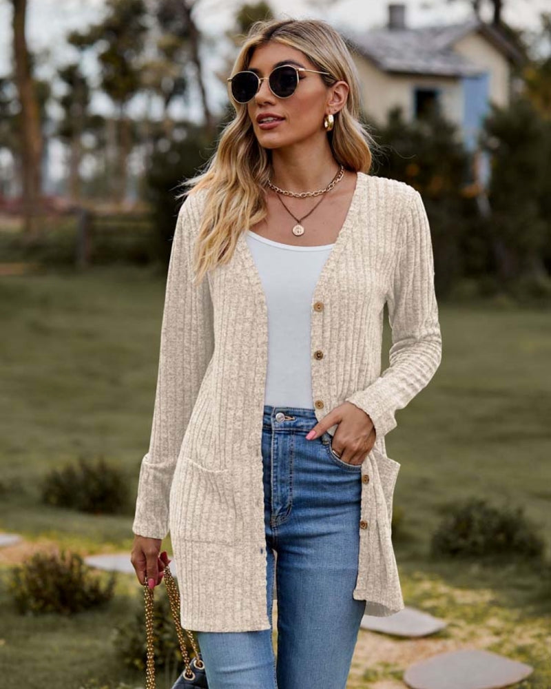 Rosamund ribbed v neck long cardigan – image 14
