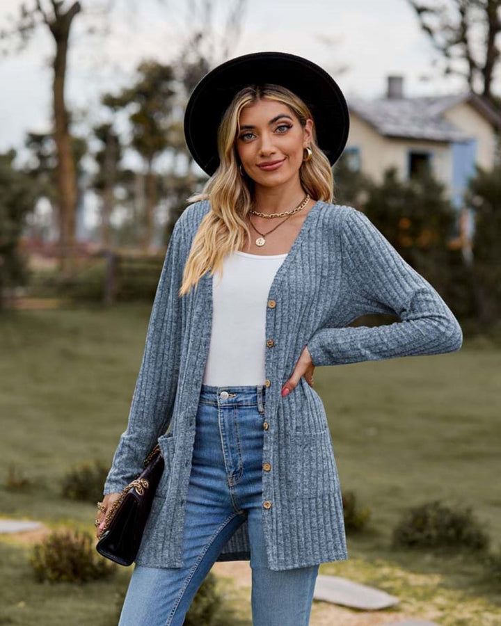 Rosamund ribbed v neck long cardigan – image 2