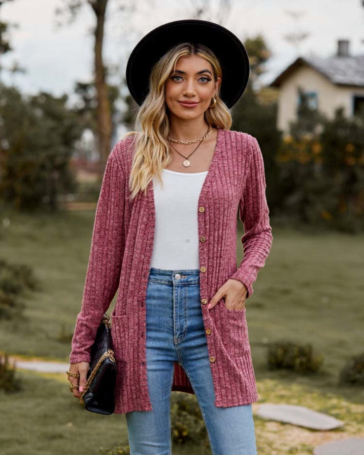 Rosamund ribbed v neck long cardigan – image 3