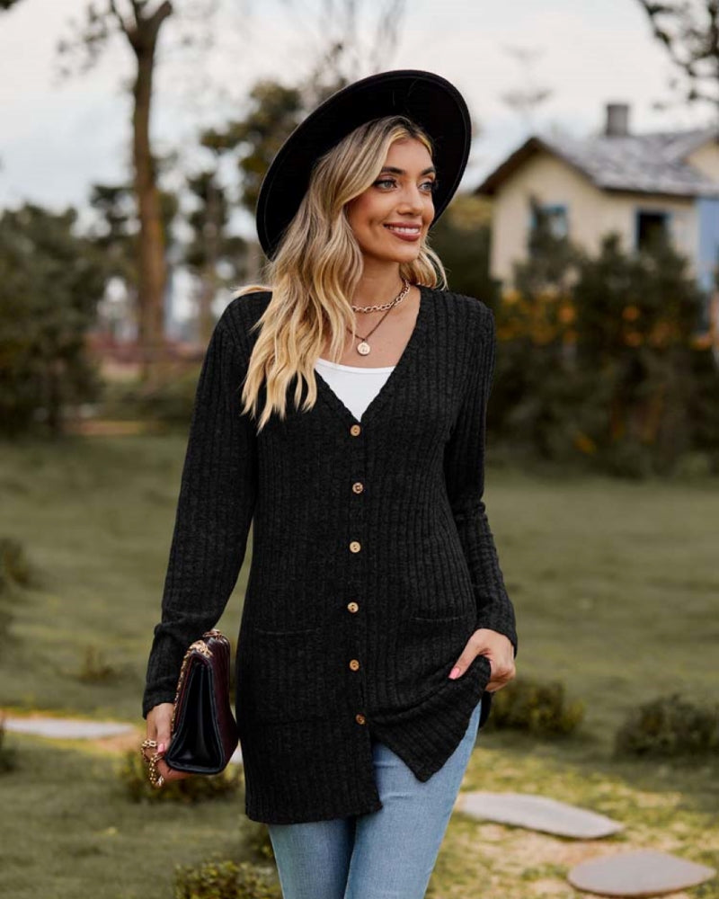 Rosamund ribbed v neck long cardigan – image 4