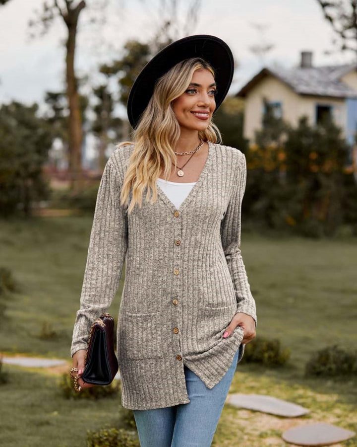 Rosamund ribbed v neck long cardigan – image 5